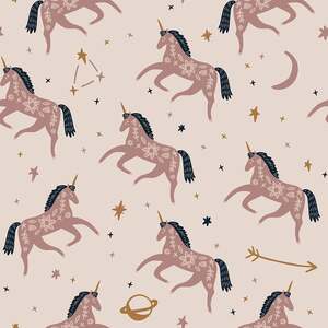 Twinkle, Twinkle Unicorn Wallpaper Sample, Dusky Pink and Navy