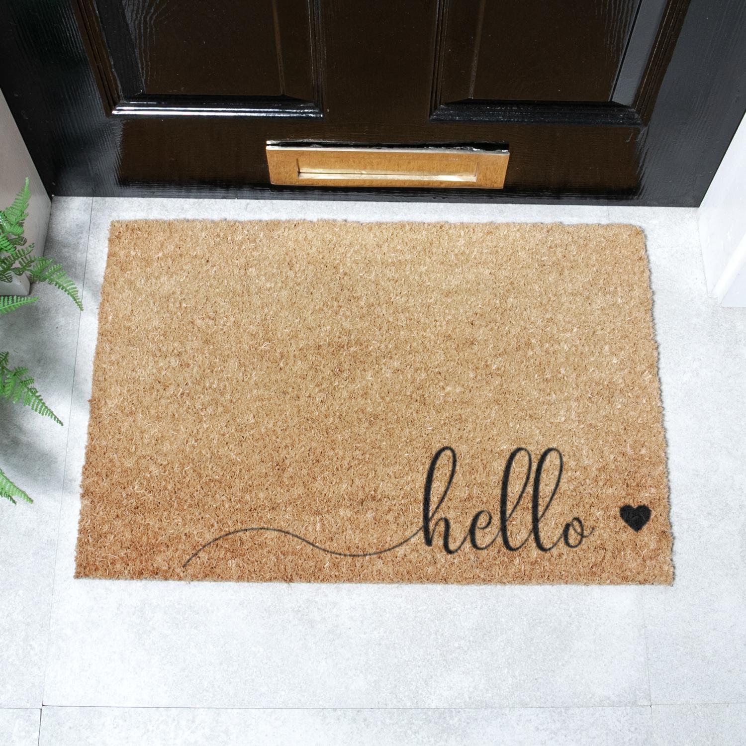 Artsy Mats Hello Scribble Heart Doormat - Brown