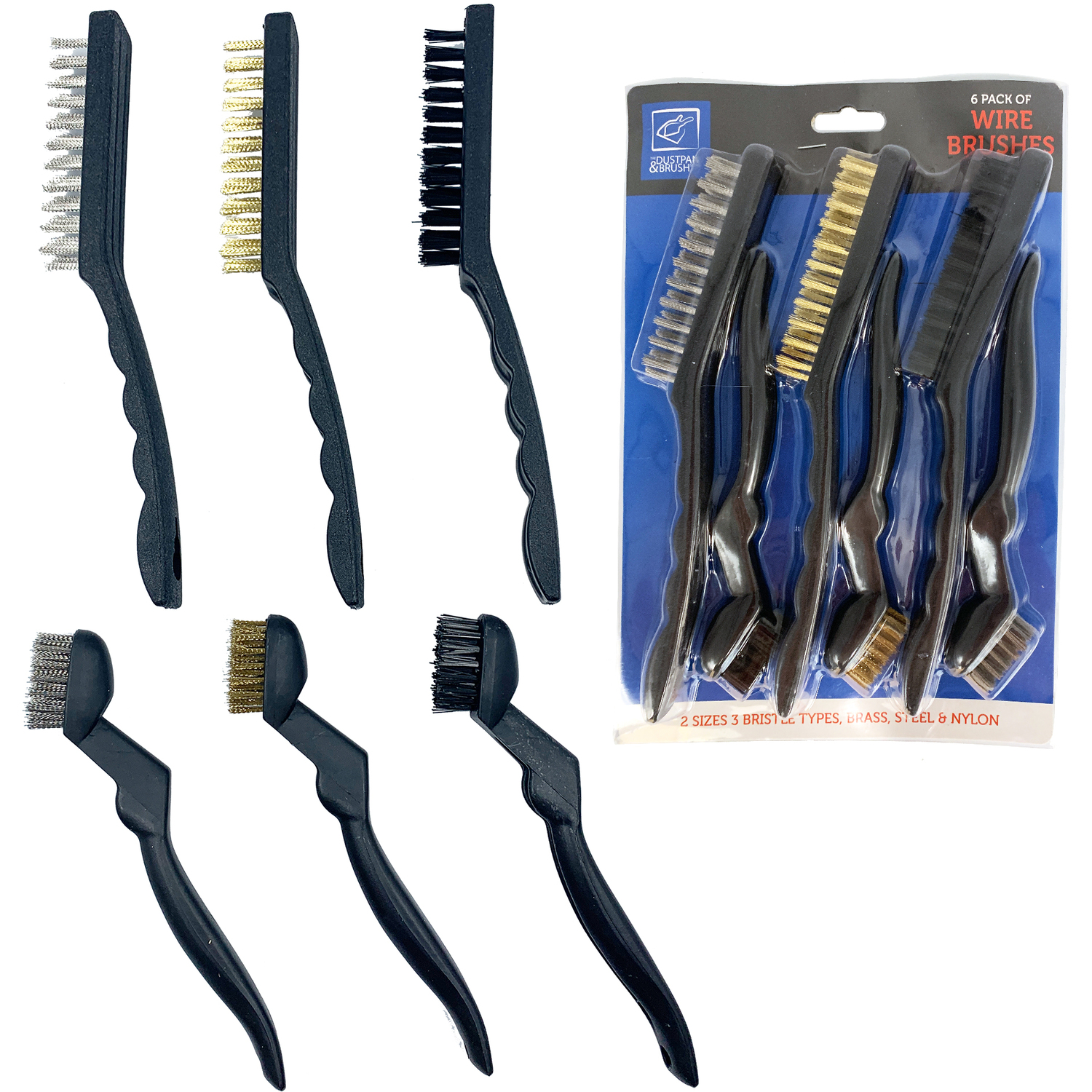The Dustpan And Brush Store Small Wire Brush Set - Pack Of 6 - Black
