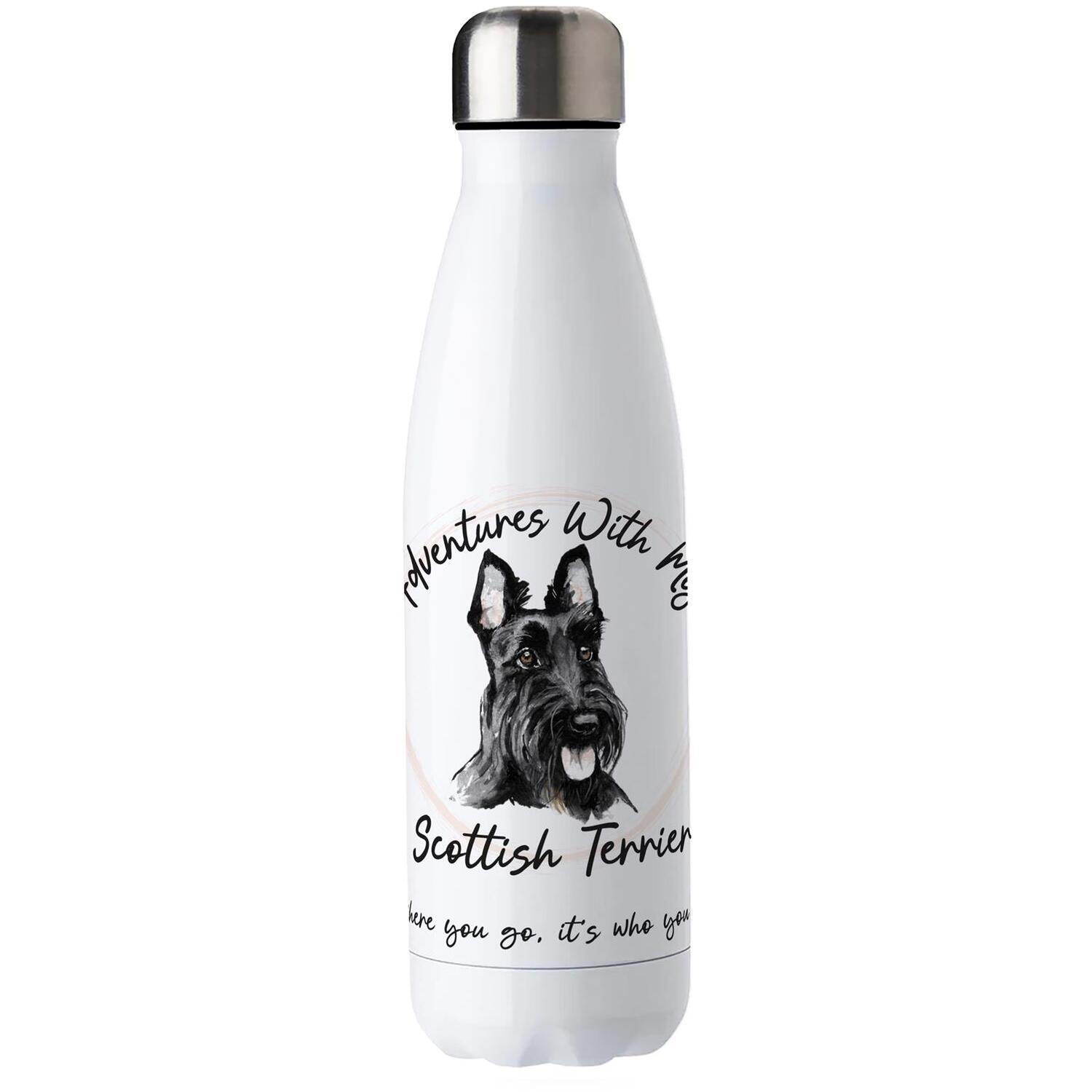 Purely Home Dog Adventures Scot Terrier Stainless Steel Water Bottle - White