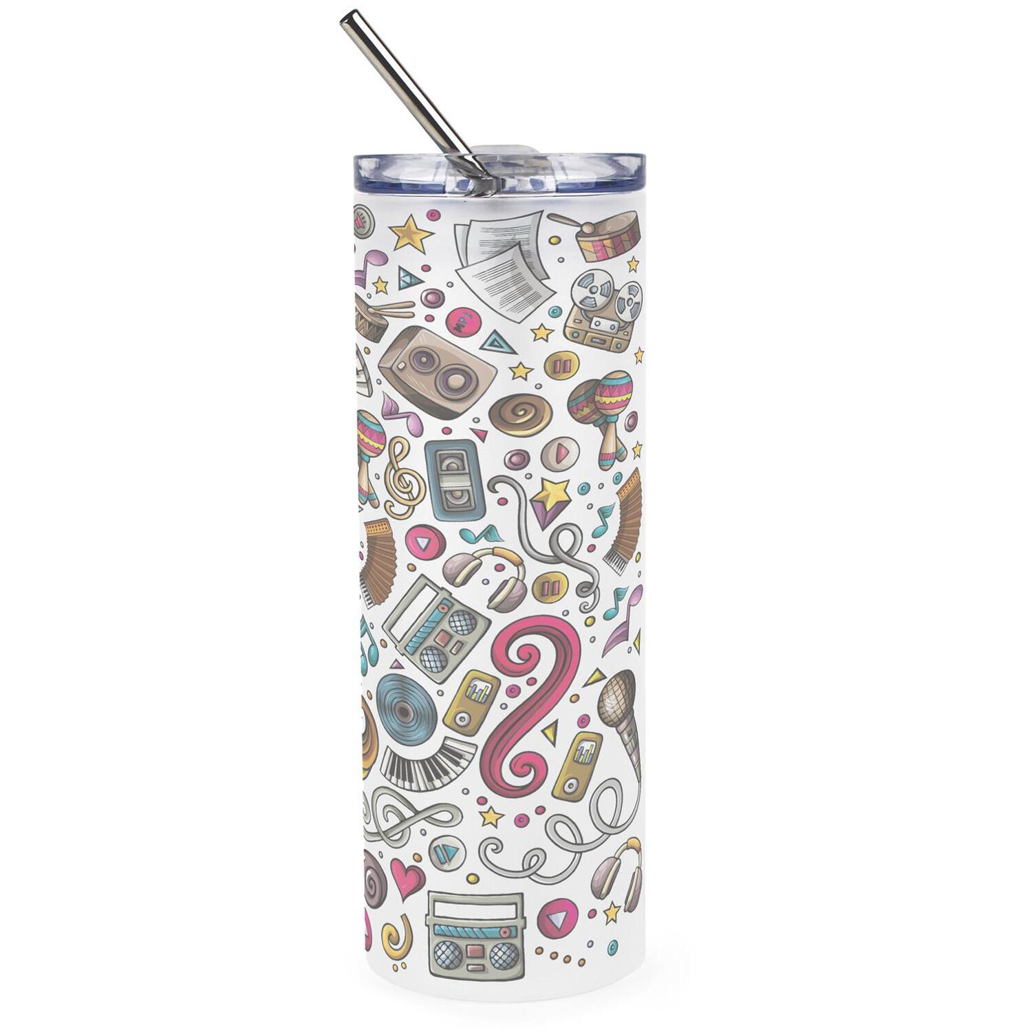 Music Montage Travel Flask - Reusable Frosted Glass Hot/Cold Drinks Cup Gift - Image 2