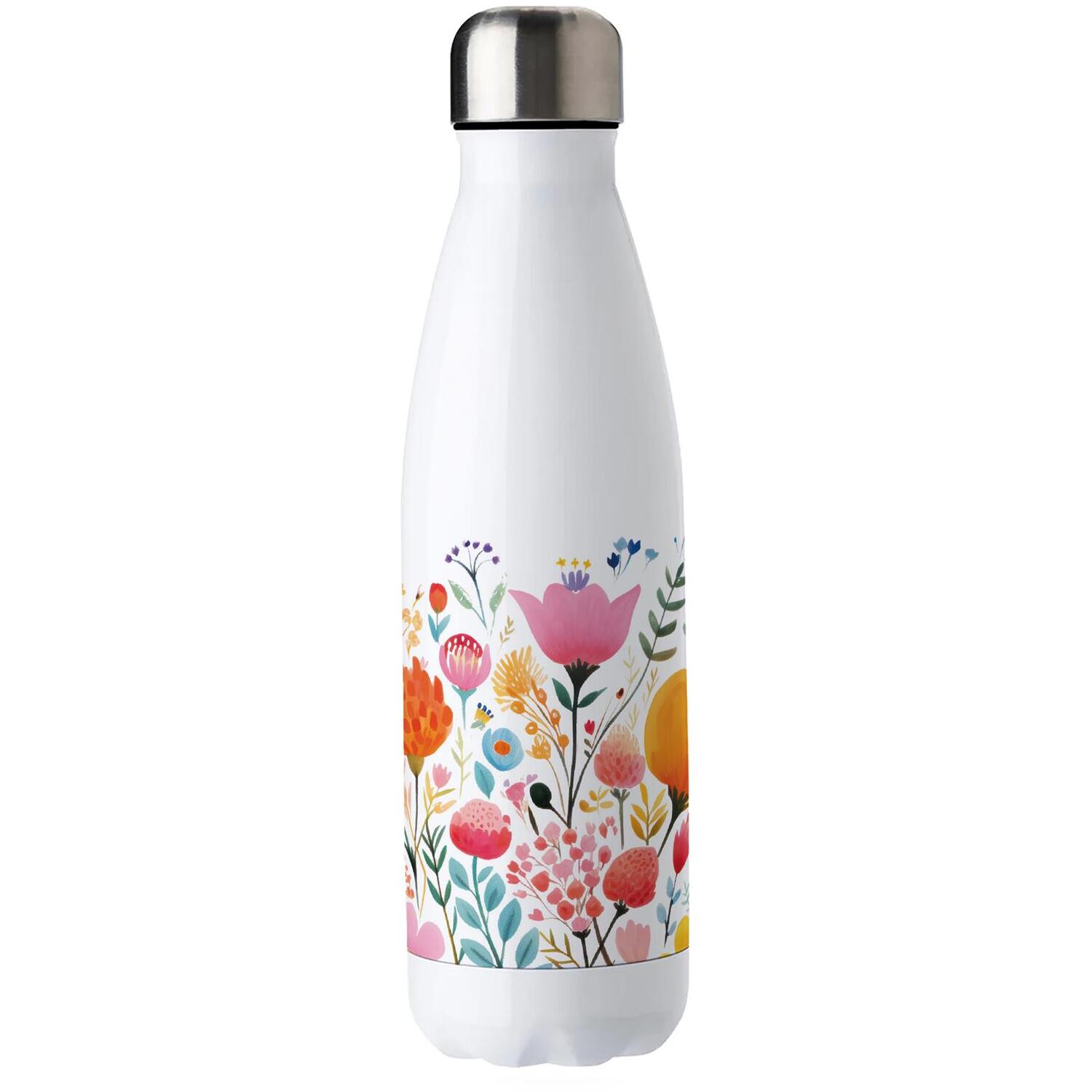 B&Q -  Bright Floral Stainless Steel Water BottleWatercolour Flowers Reusable Double Walled 500Ml Metal Hot/cold Drinks Bottle Gift - Image 3