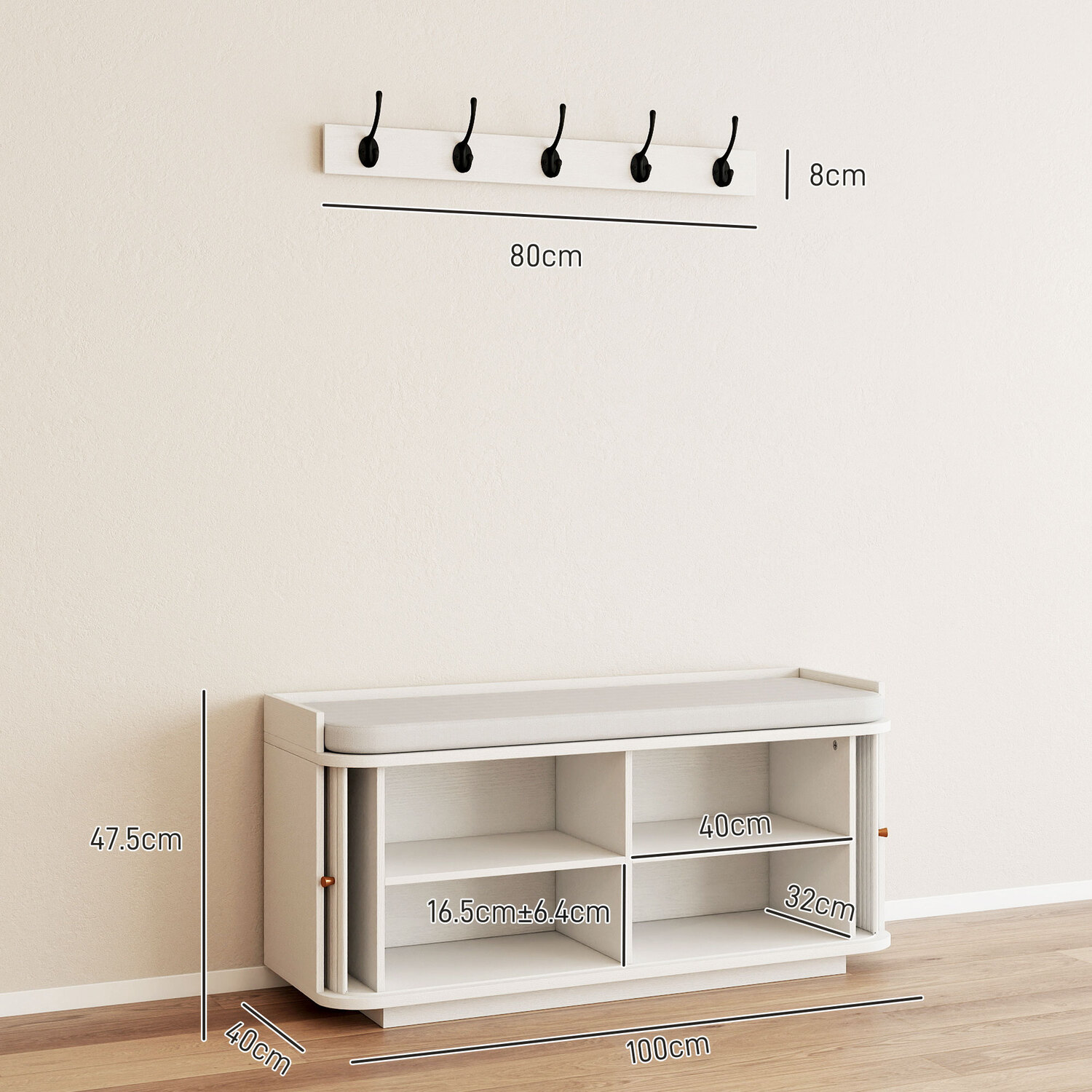 HOMCOM Hallway Furniture Set with Shoe Bench and Coat Rack