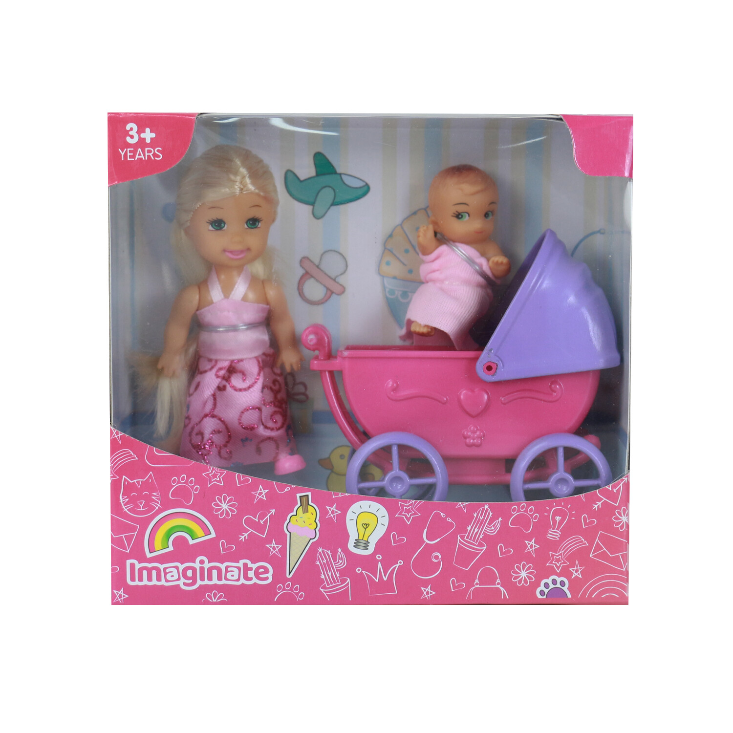 Image of Small Imaginate Doll with Pram and Baby