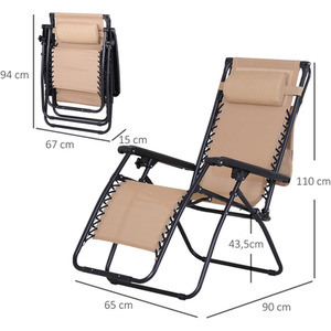Beige Outsunny Zero Gravity Garden Deck Folding Chair shot 877853