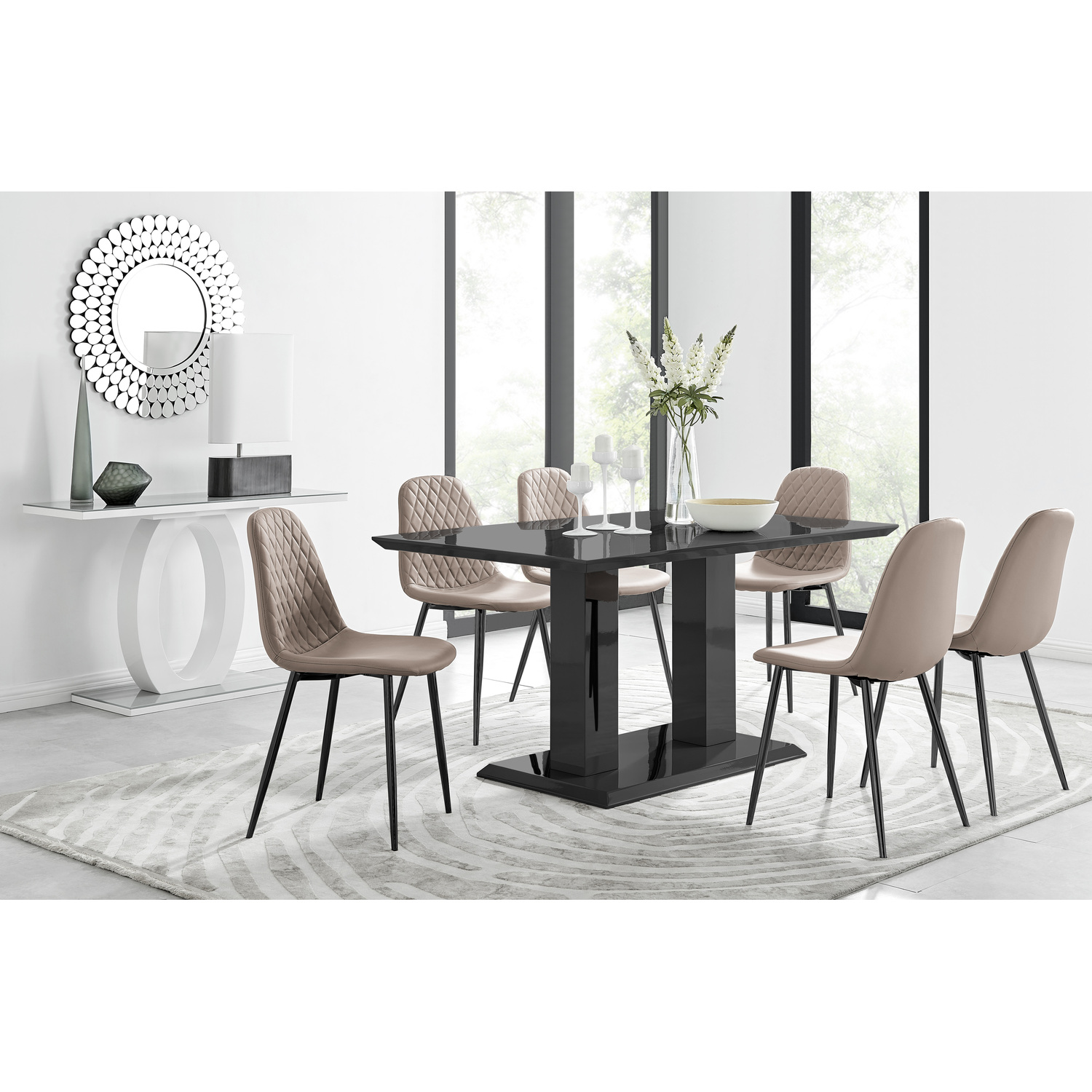 FurnitureboxUK - Imperia 6 Black Dining Table and 6 Corona Black Leg Chairs - Cappuccino thumbnail