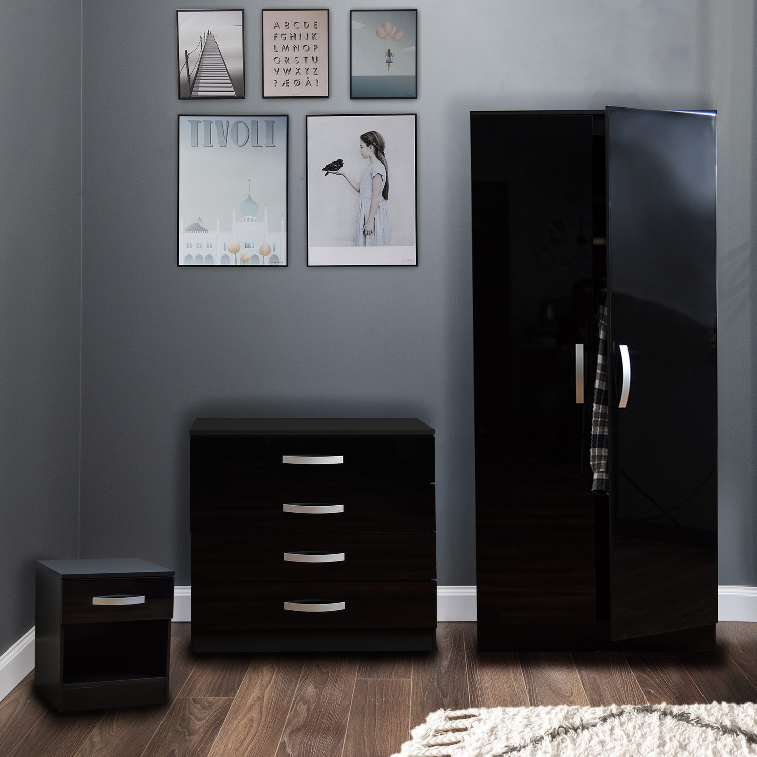 Hulio Trio Bedroom Set - Black Mdf 47cm