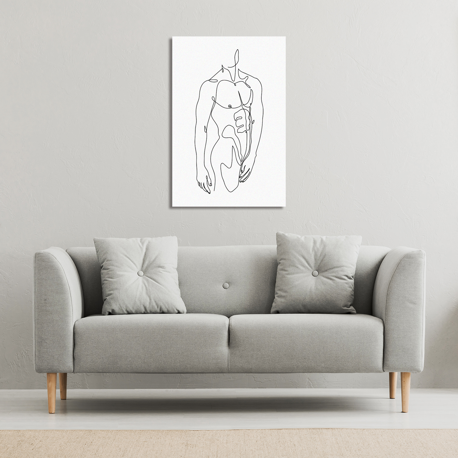 line art of male body Canvas Print - White / 101cm / 127cm
