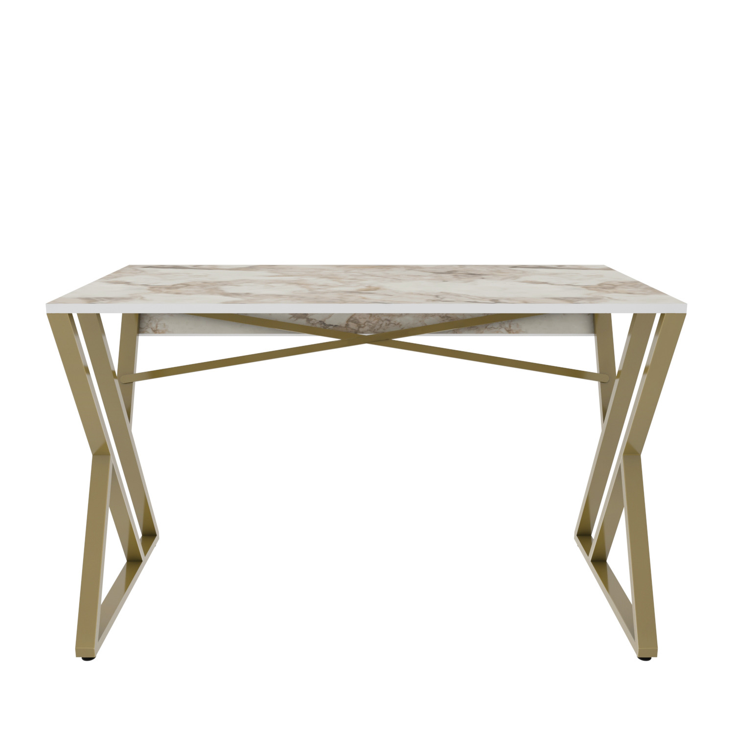 Gyza Computer Desk - White Marble Effect Gold