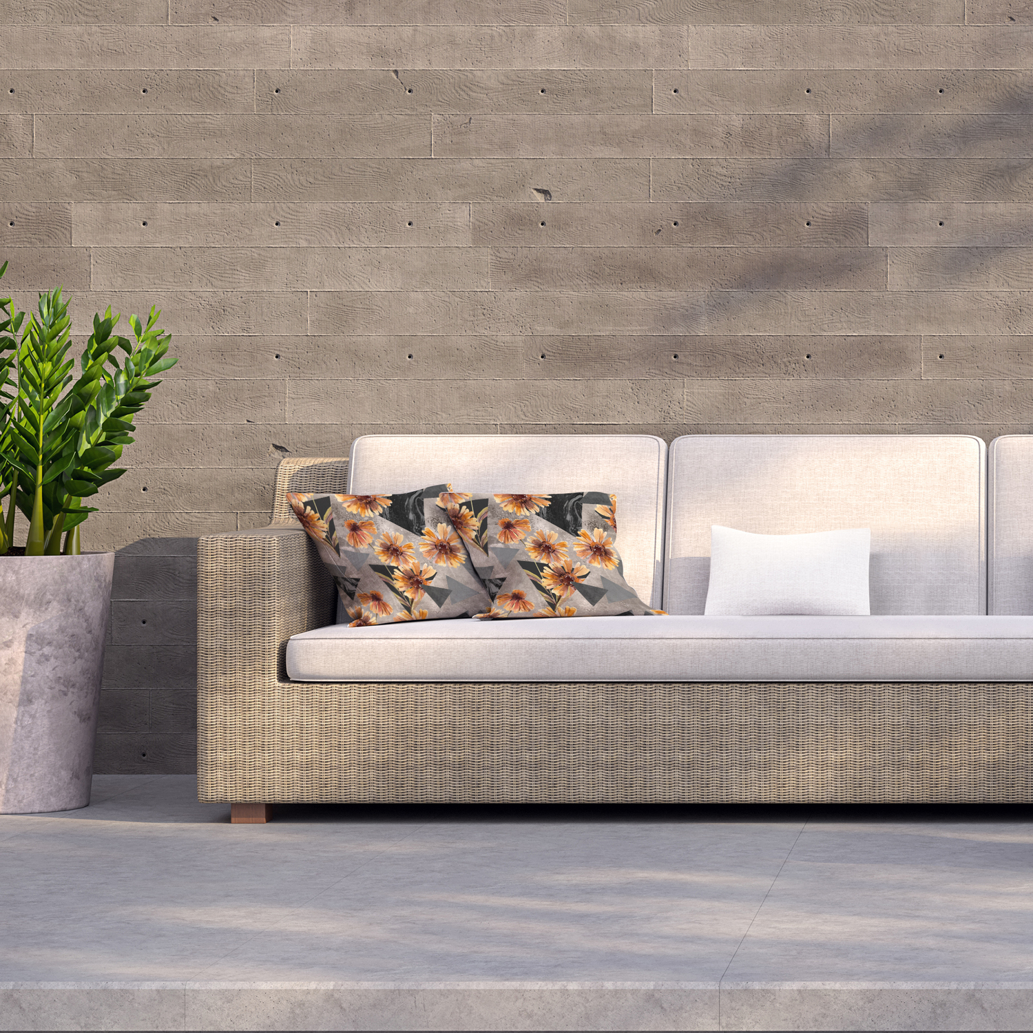 Geometric Floral Shapes Outdoor Cushion - Orange / 60cm