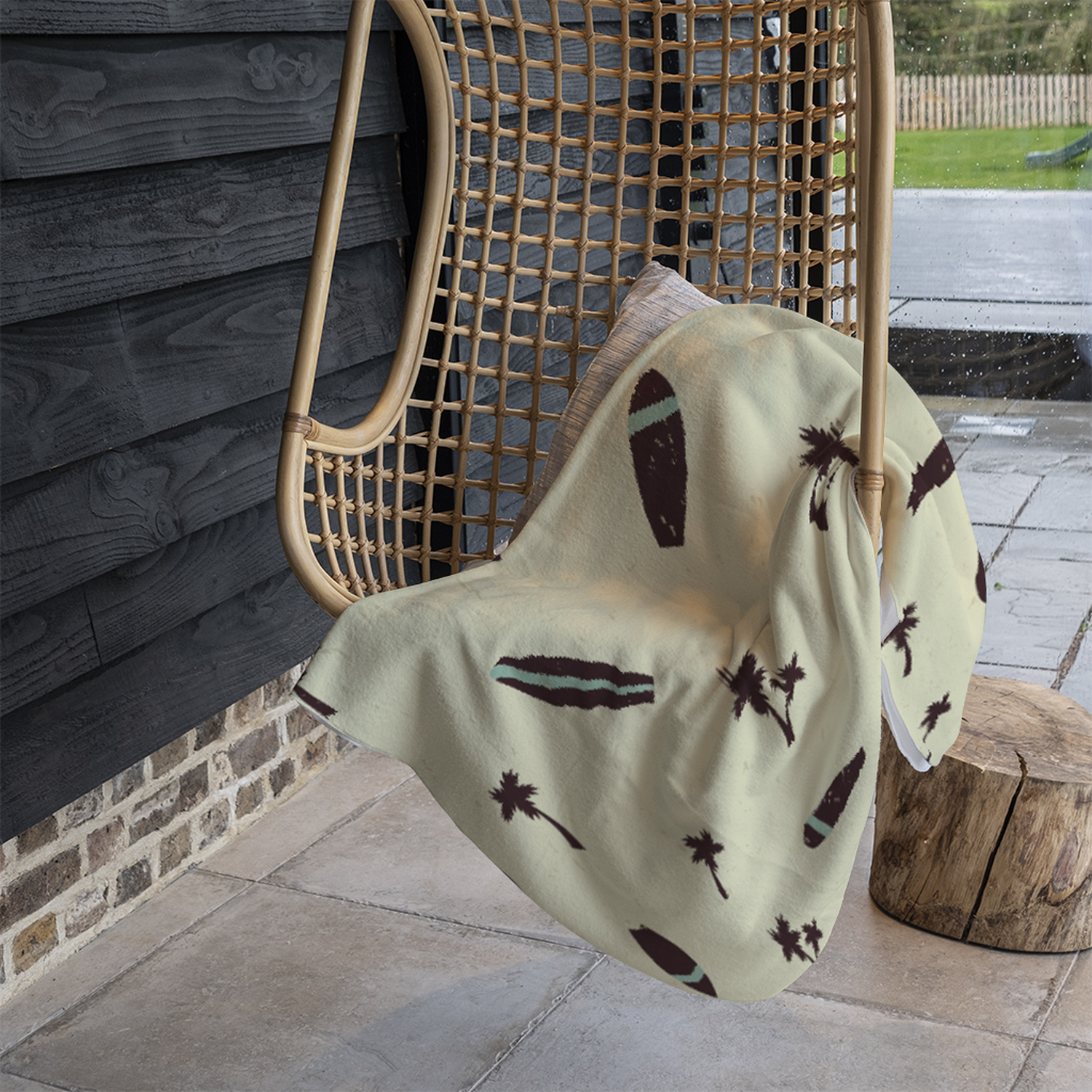 Surf Board  Palm Silhouettes Blanket - Yellow