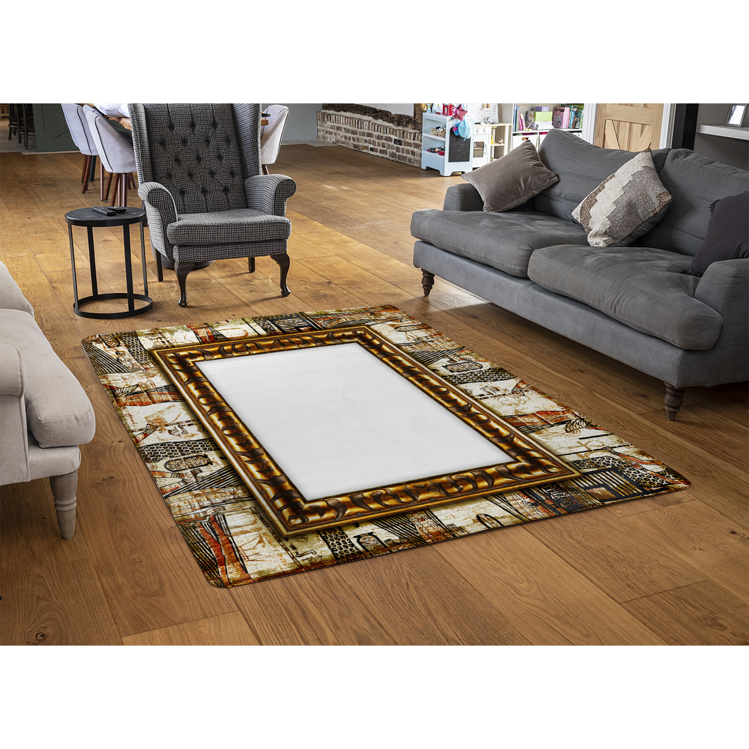 Rustic Egyptian Frame Rug - Brown / 150cm thumbnail