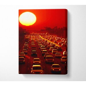 Los Angeles Highway Sun Blaze Canvas Print Wall Art