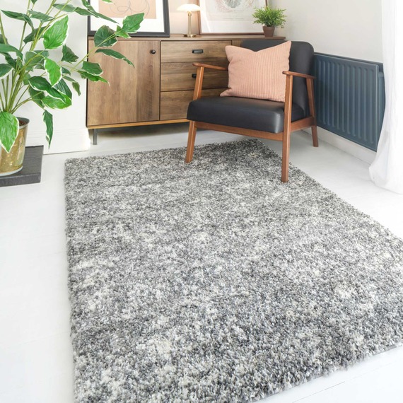 Super Soft Silver Grey Mottled Shaggy Area Rug