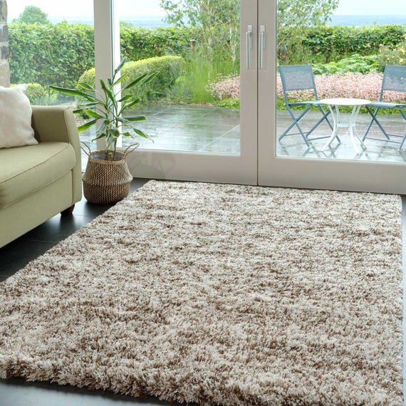 Cream Beige Latte Mottled Shaggy Area Rug