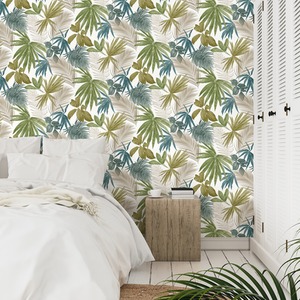 Grandeco Wild Palm Green Teal Copper Metallic Textured Wallpaper