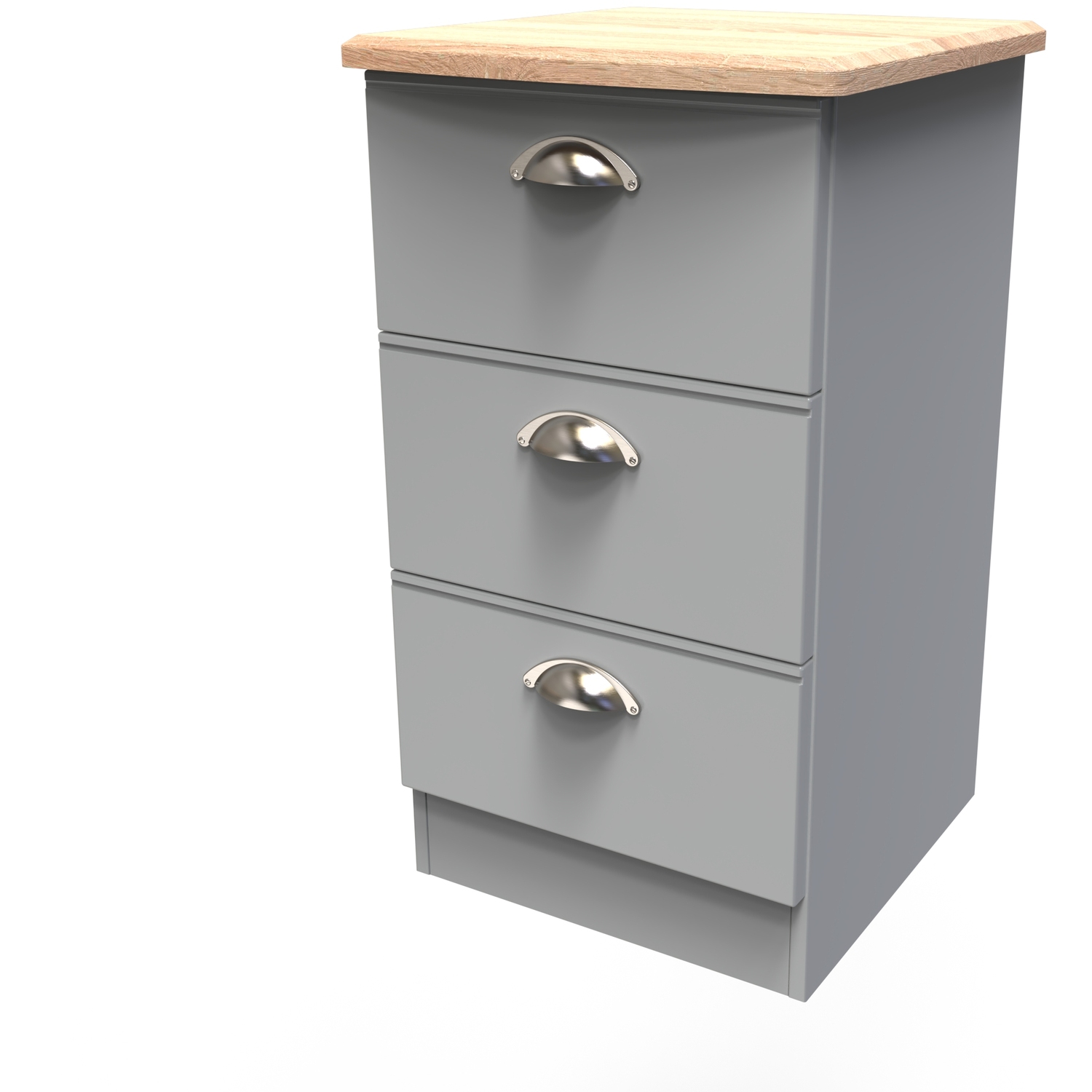 Victoria Ready Assembled 3 Drawer Bedside Cabinet - Dusk Grey Bardolino Oak