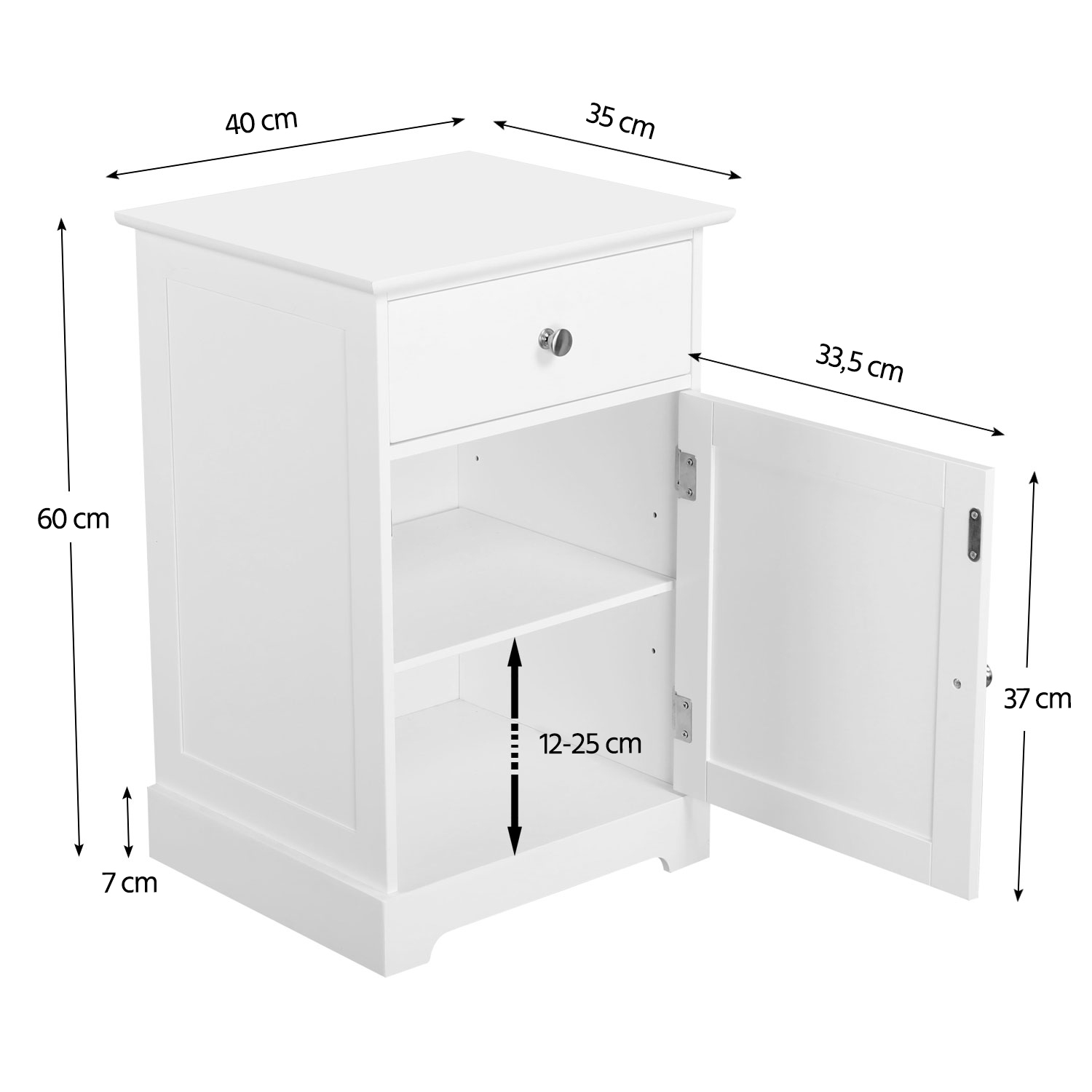 Bedside Table With Drawer And Slatted Door - White