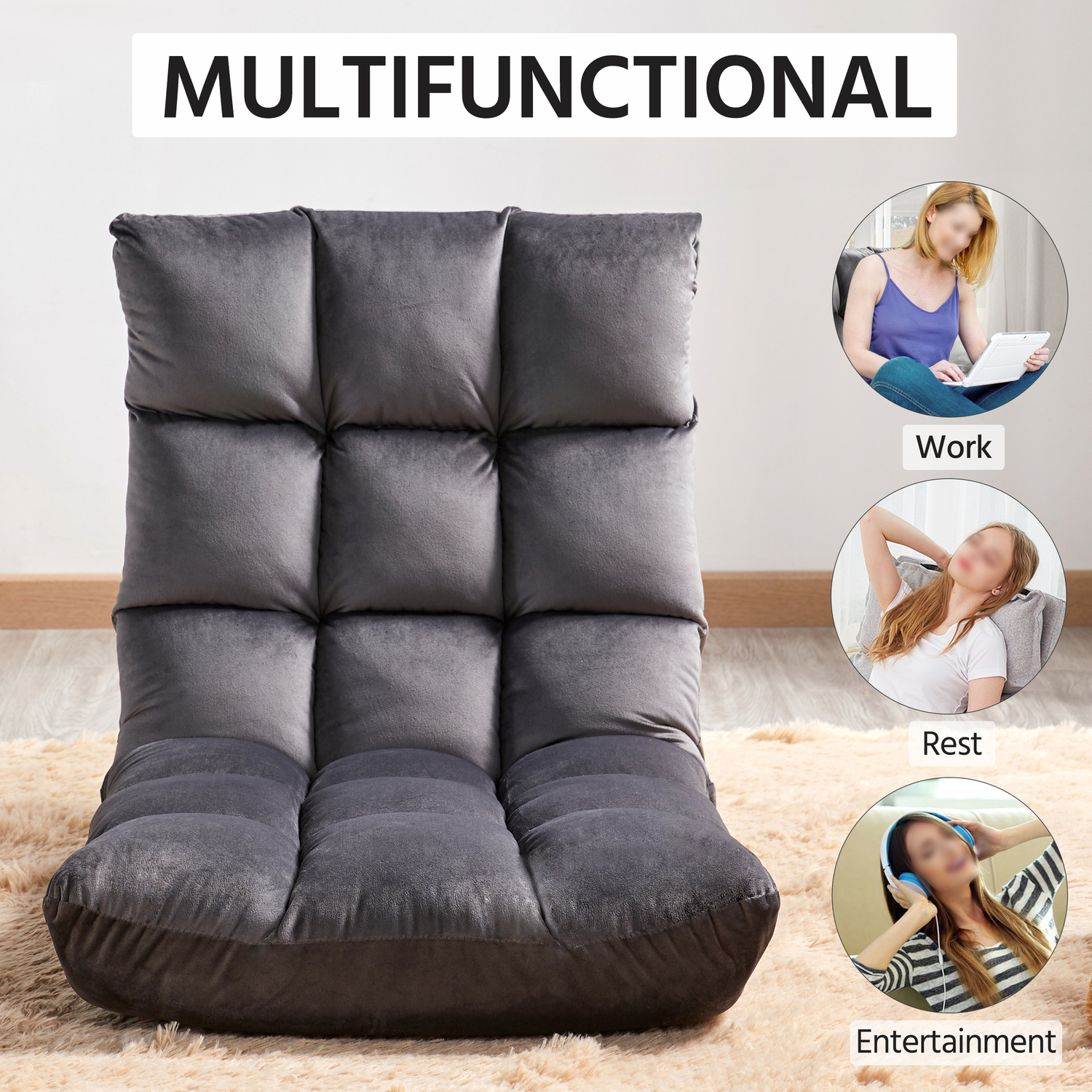 Yaheetech Floor Folding Gaming Sofa Chair - Grey
