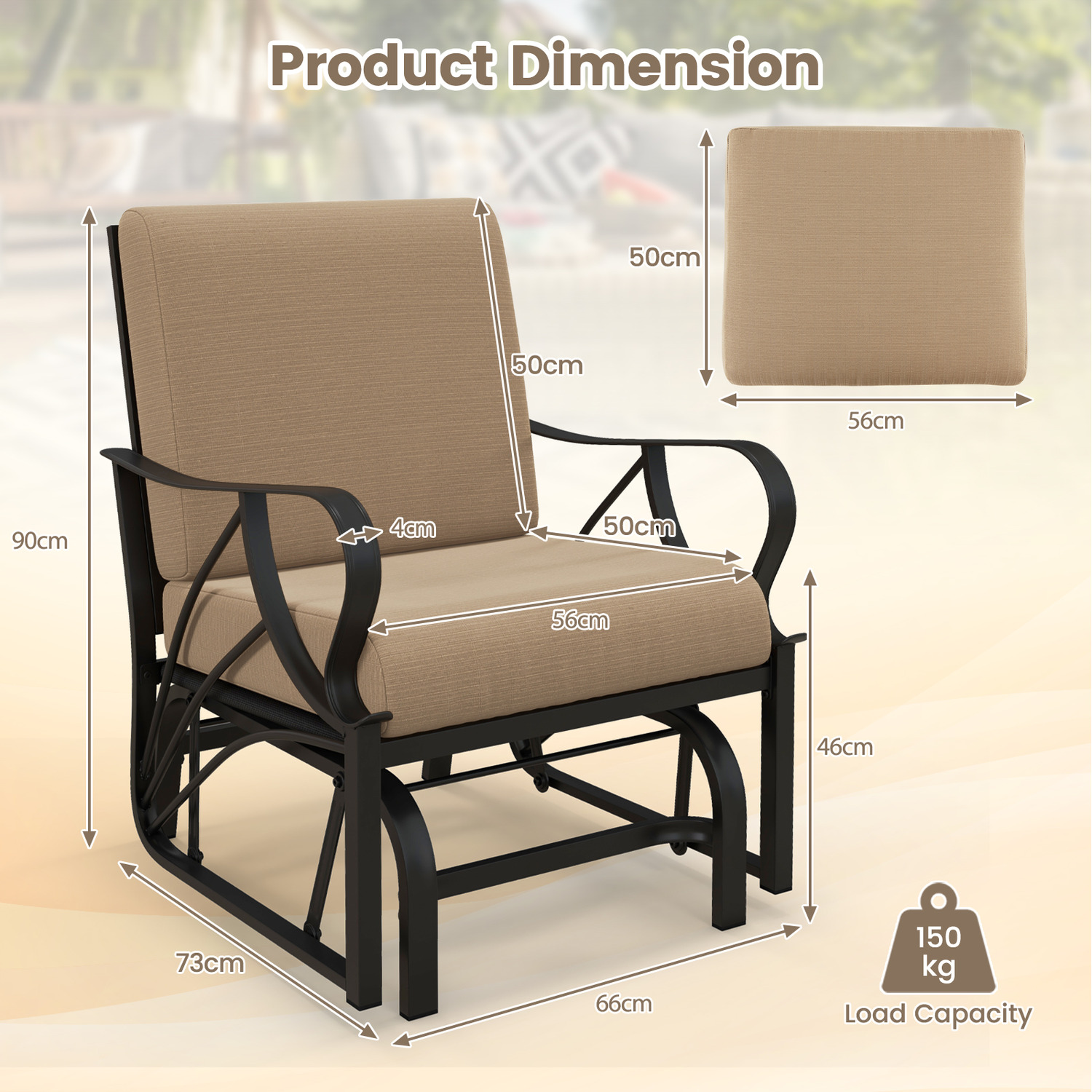Garden Metal Glider Chair Armchair - Brown