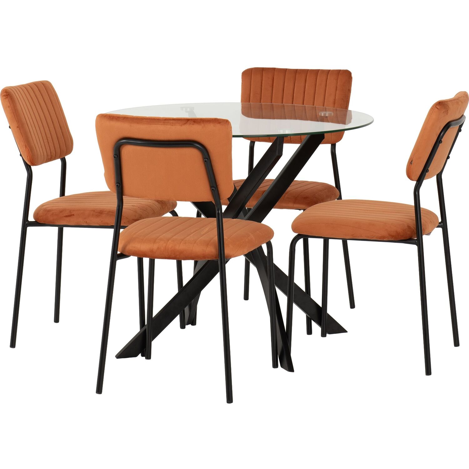 Sheldon Round Glass Top Dining Set - Burnt Orange Velvet