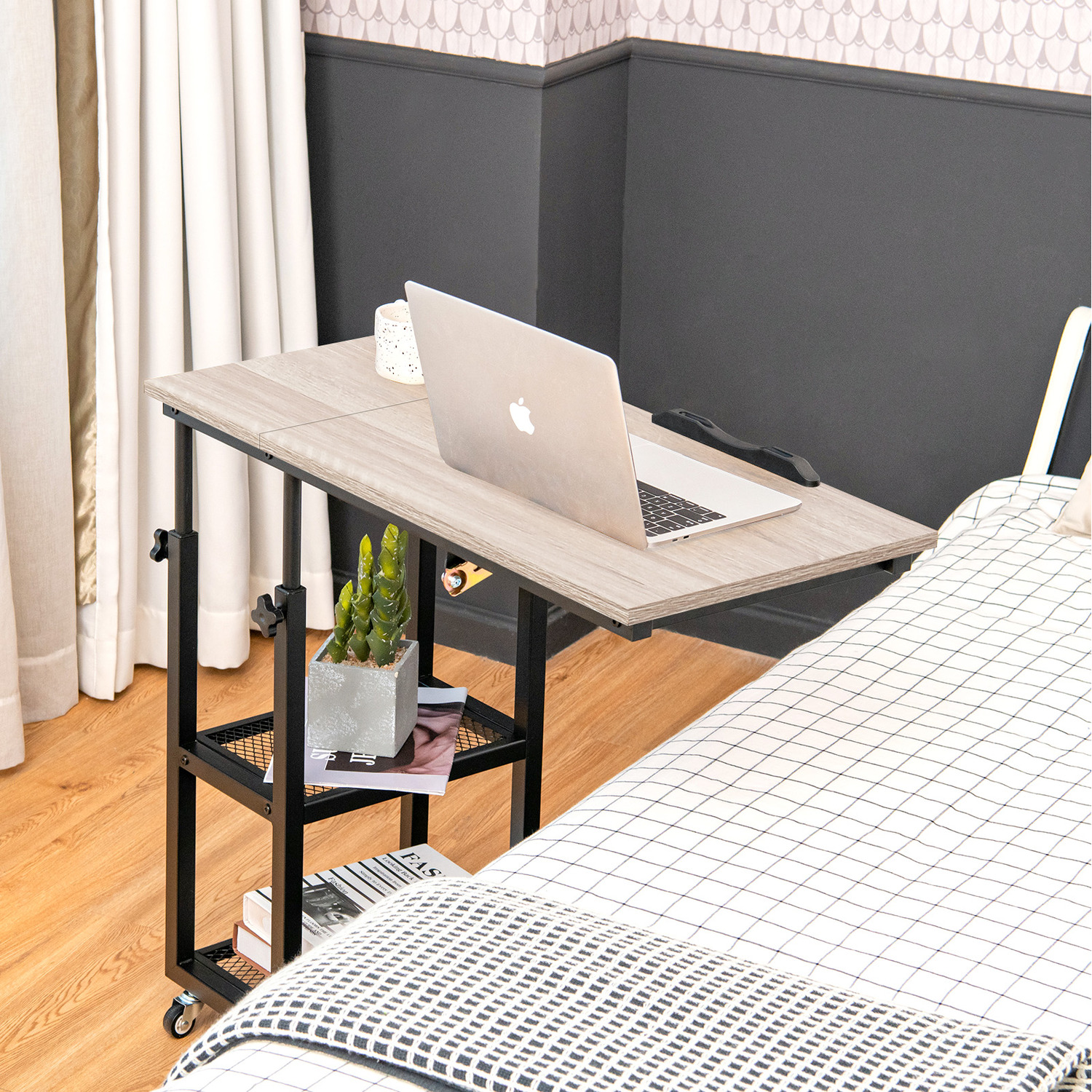Adjustable C-shaped Bedside Table - Natural