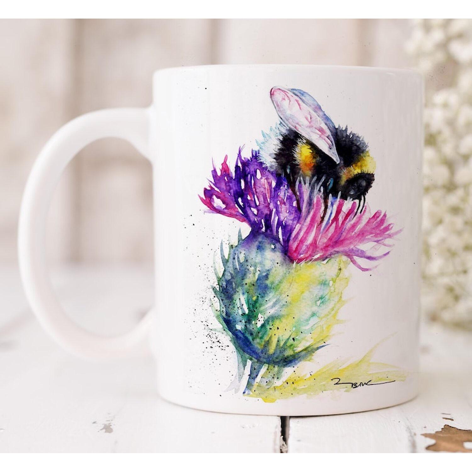 Image of Bee and Thistle Watercolour Art Mug&hellip;