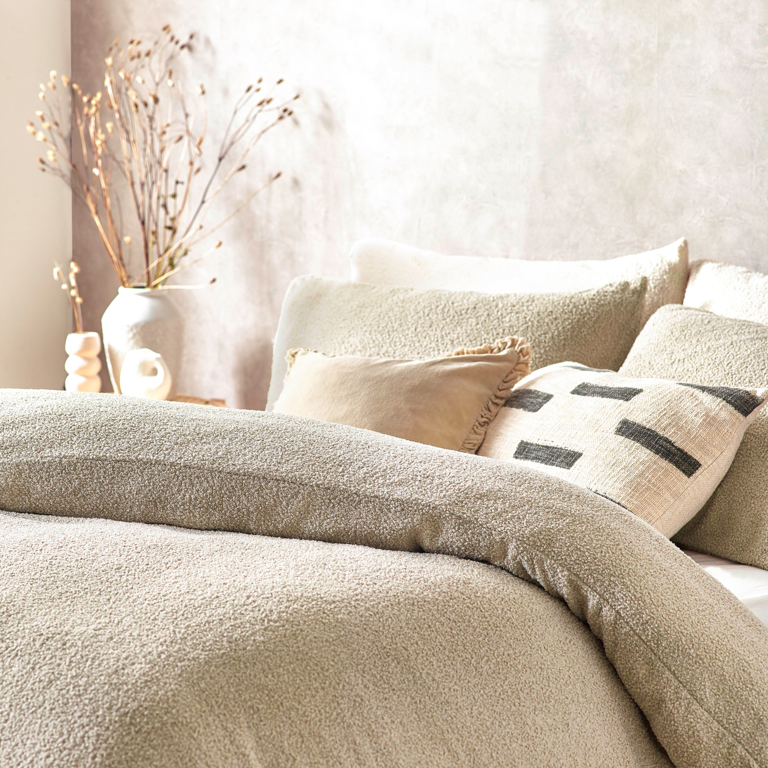 Boucle Textured Duvet Cover Set - Greige Double