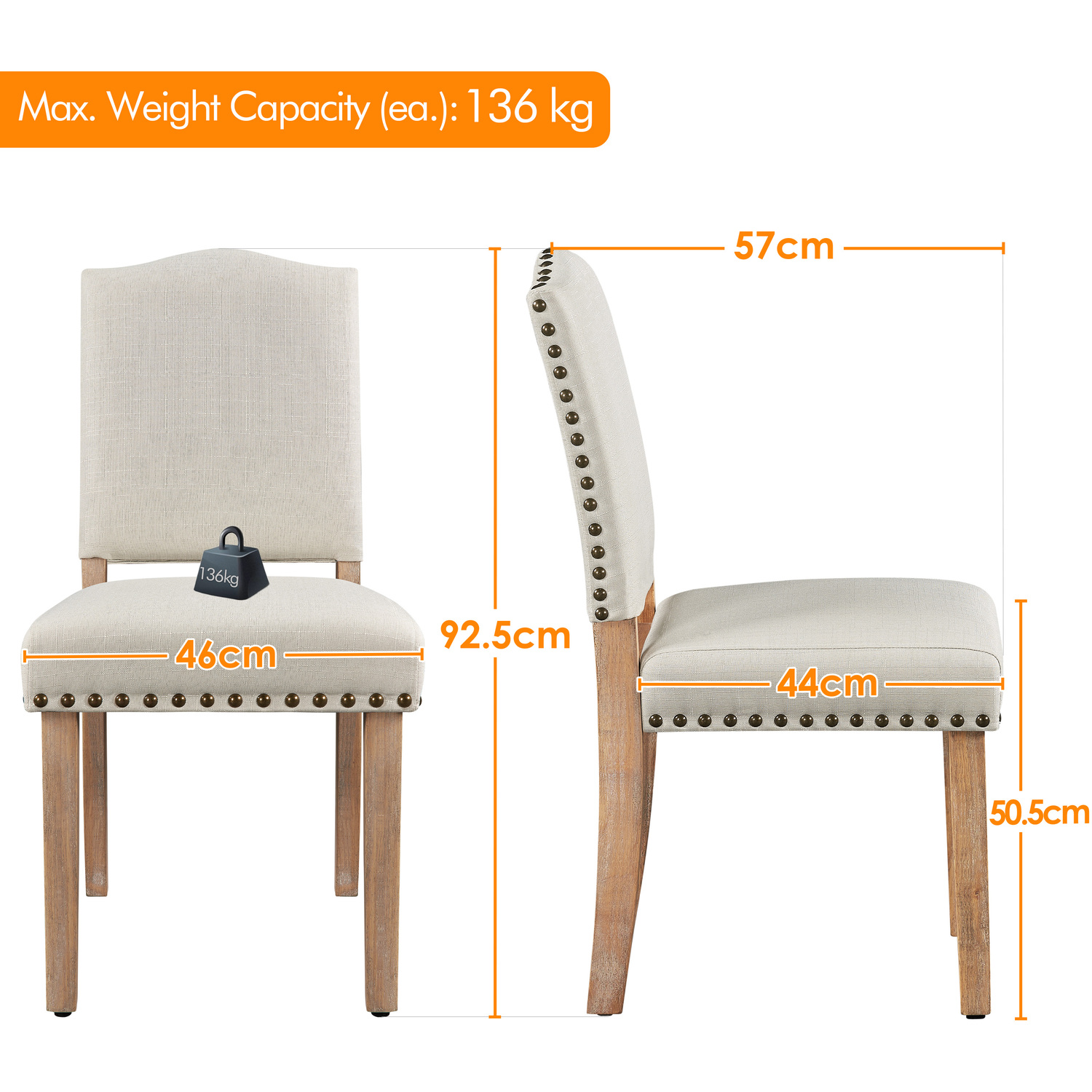 Set Of 2 Fabric Upholstered Dining Chair - Beige