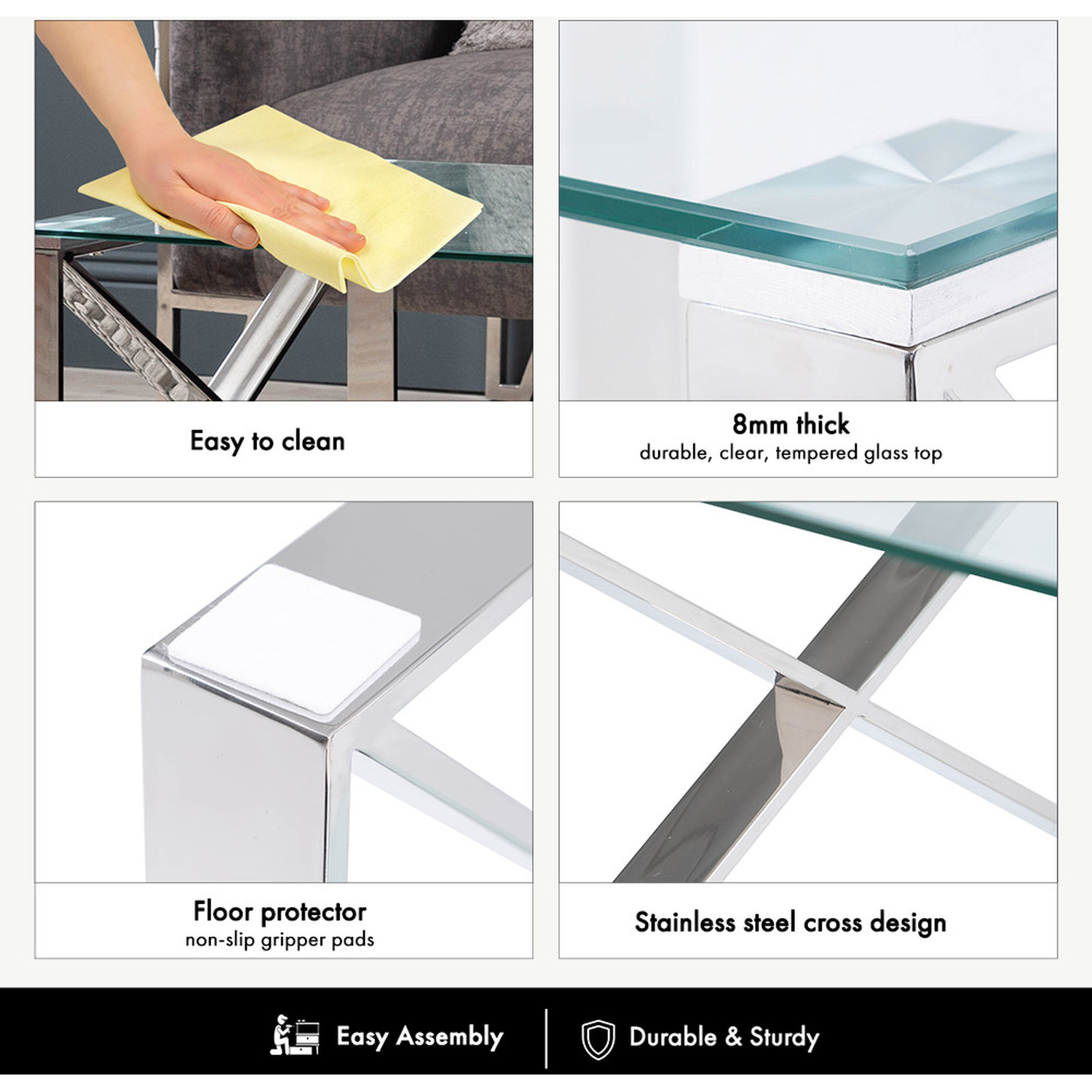 Modern Metal Coffee Table With Glass Top - Chrome