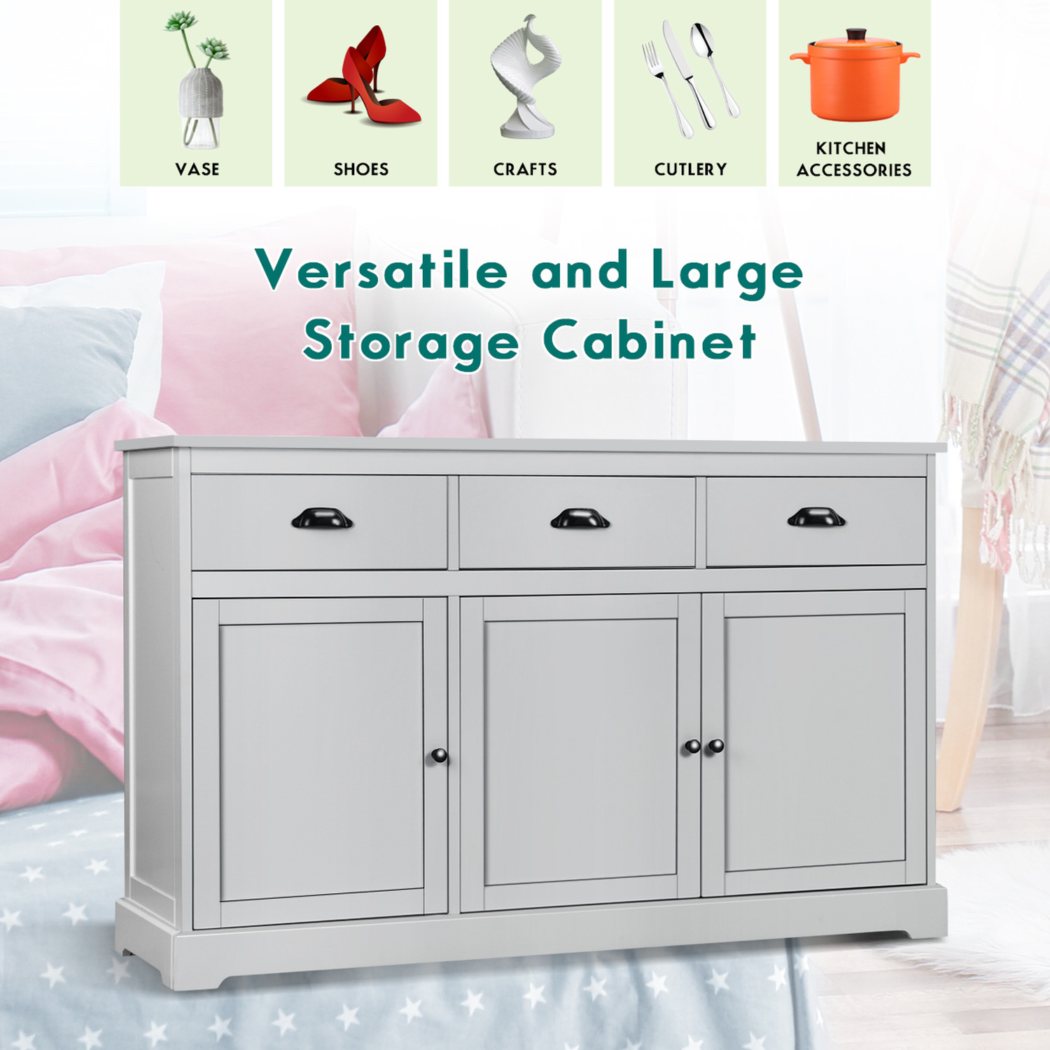 Buffet Console Table Buffet Sideboard Cabinet - Grey