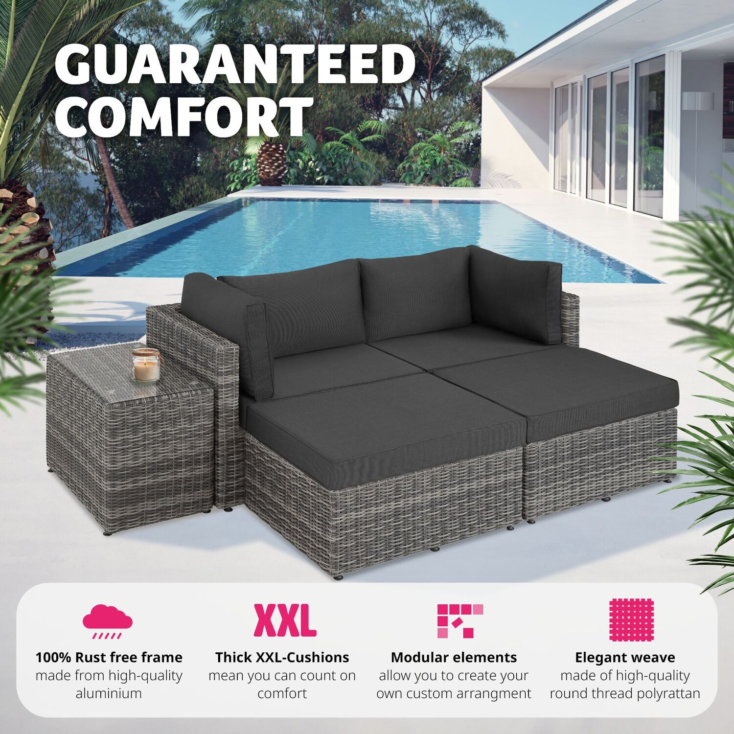 Sun Lounger Set San Domino - 2 Loungers 1 Table Aluminium Frame - Light Grey Dark Grey