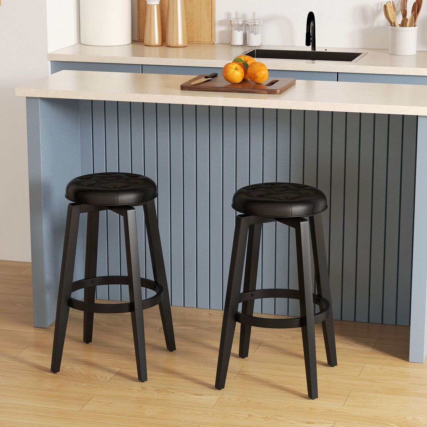 Counter Height Stools Swivel Bar Stool Set Of 2 - Black