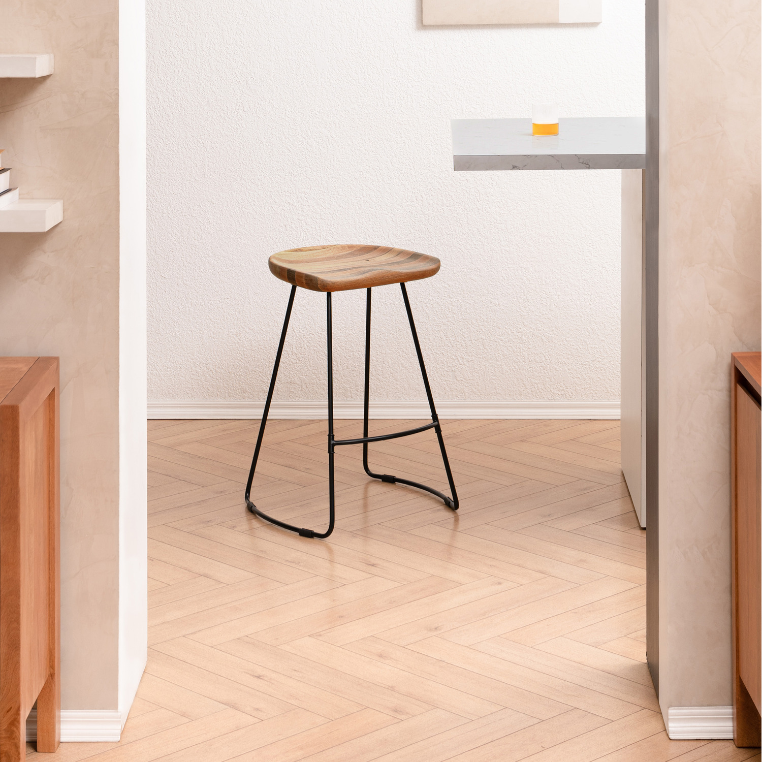 Ember Round Saddle Seat Solid Wood Counter Stool - Natural 66cm