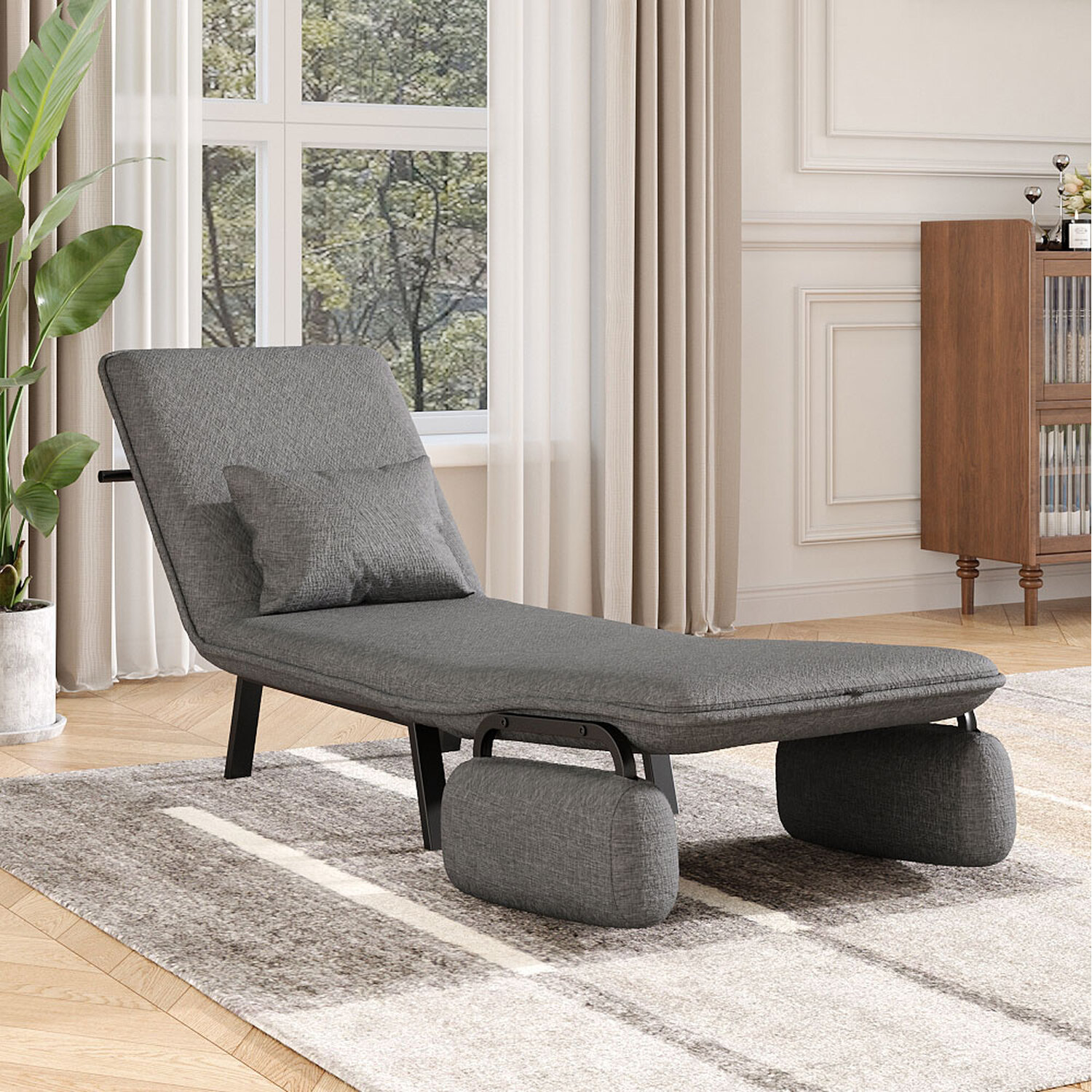 Foldable Linen Sofa Bed with Pocket and Pillow - Grey thumbnail