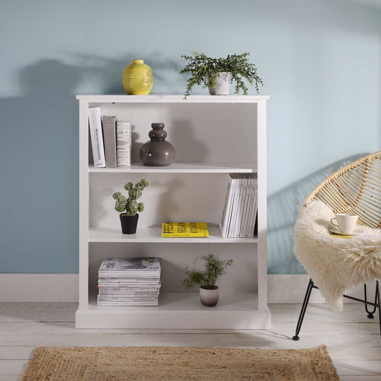 Hemming Bookcase In White - White Mdf 3 Tier Low