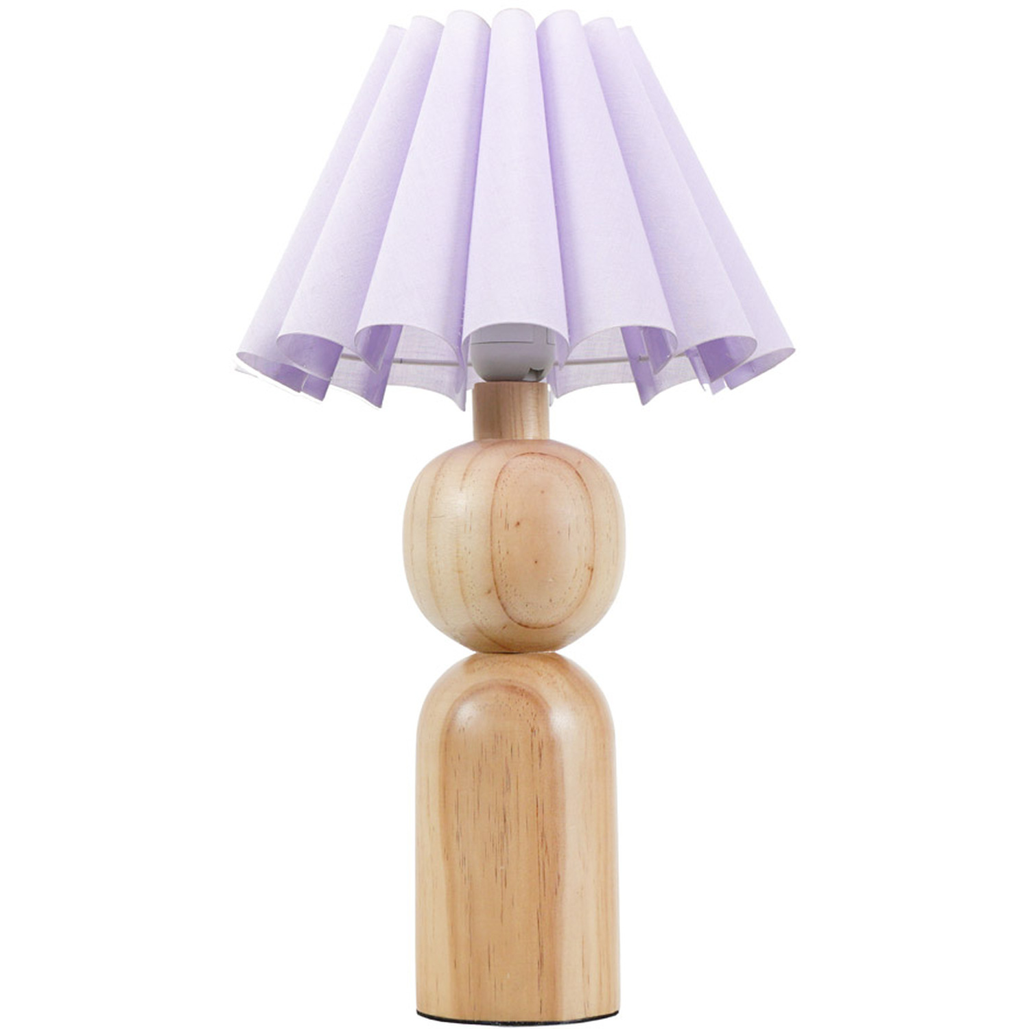 Azalea Rustic Wooden Table Lamp with Fabric Scallop Tapered Shade - Lilac / Bulb Included