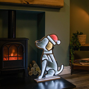 Sitting Dog in Santa Hat Infinity Christmas Decoration
