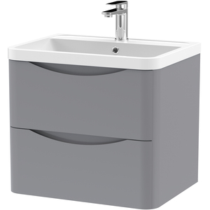 Wall Hung 2 Drawer Vanity Basin Unit with Polymarble Basin Grey 600mm