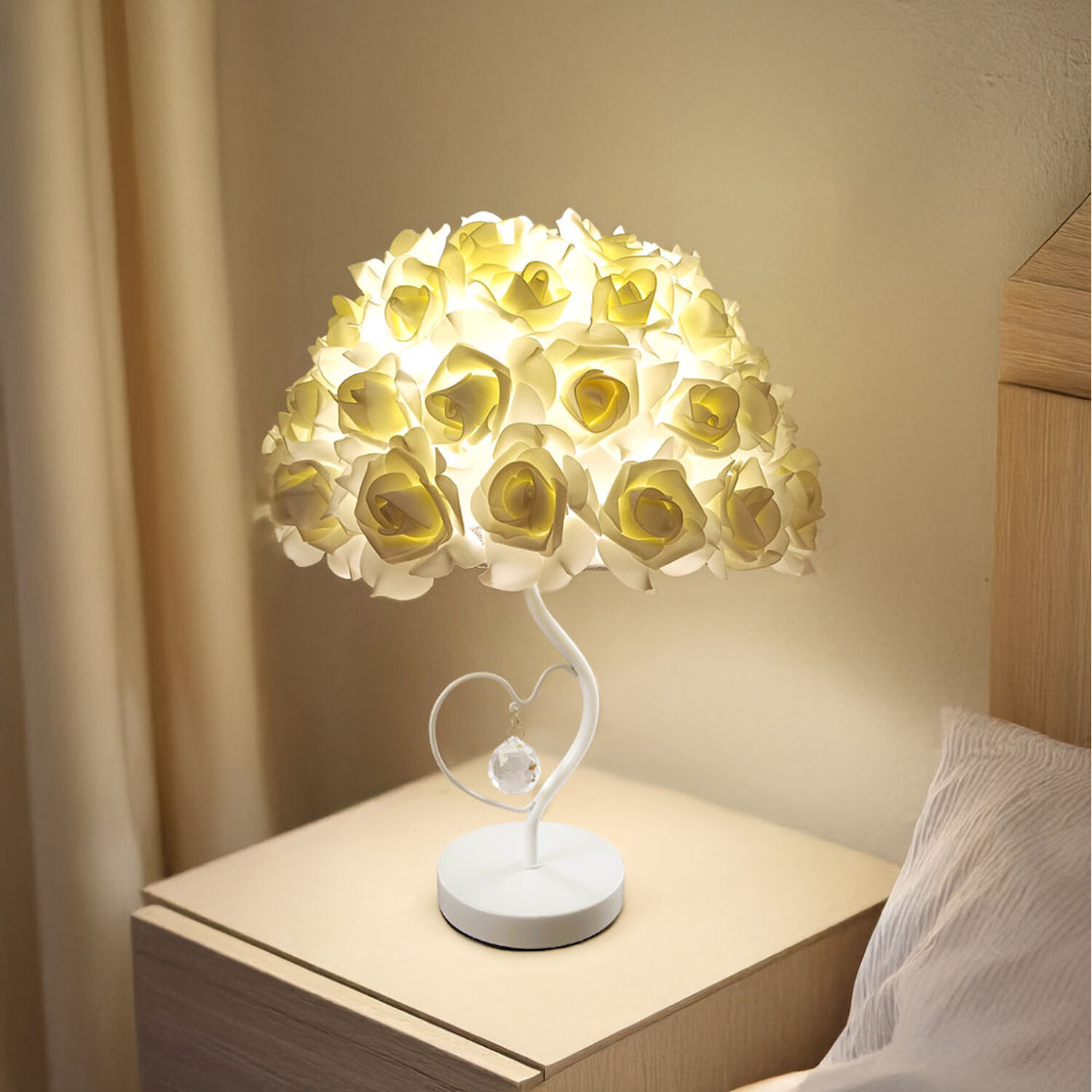 Rose Lampshade Tree-Shaped Table Lamp - Light Yellow