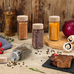 Glass Spice Jar Set with Funnel and Sifter Fitments