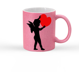 Cupid Heart Pink Glitter Mug