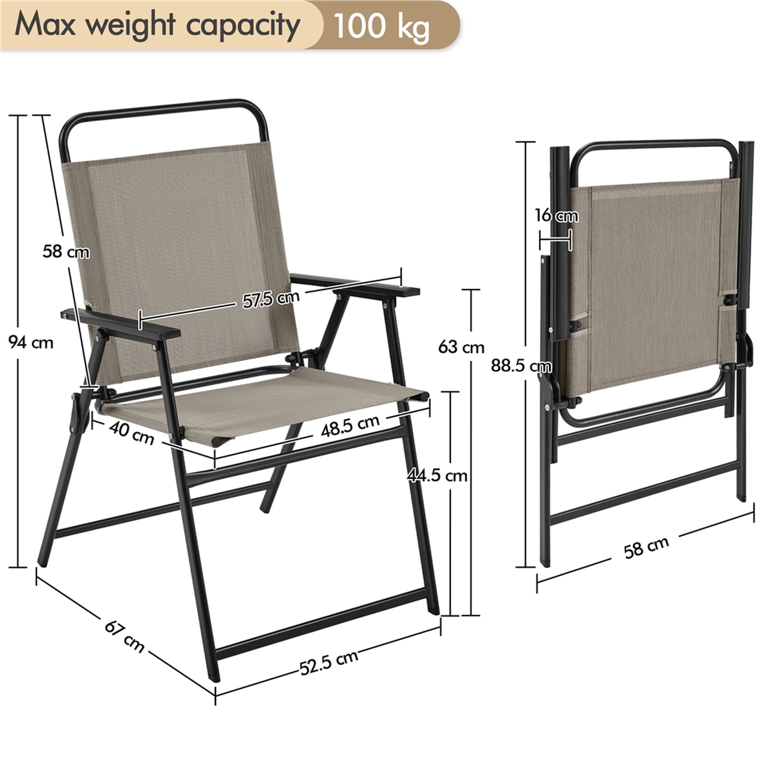 Folding Dining Chair Set For Garden Patio - Brown 8 7kg