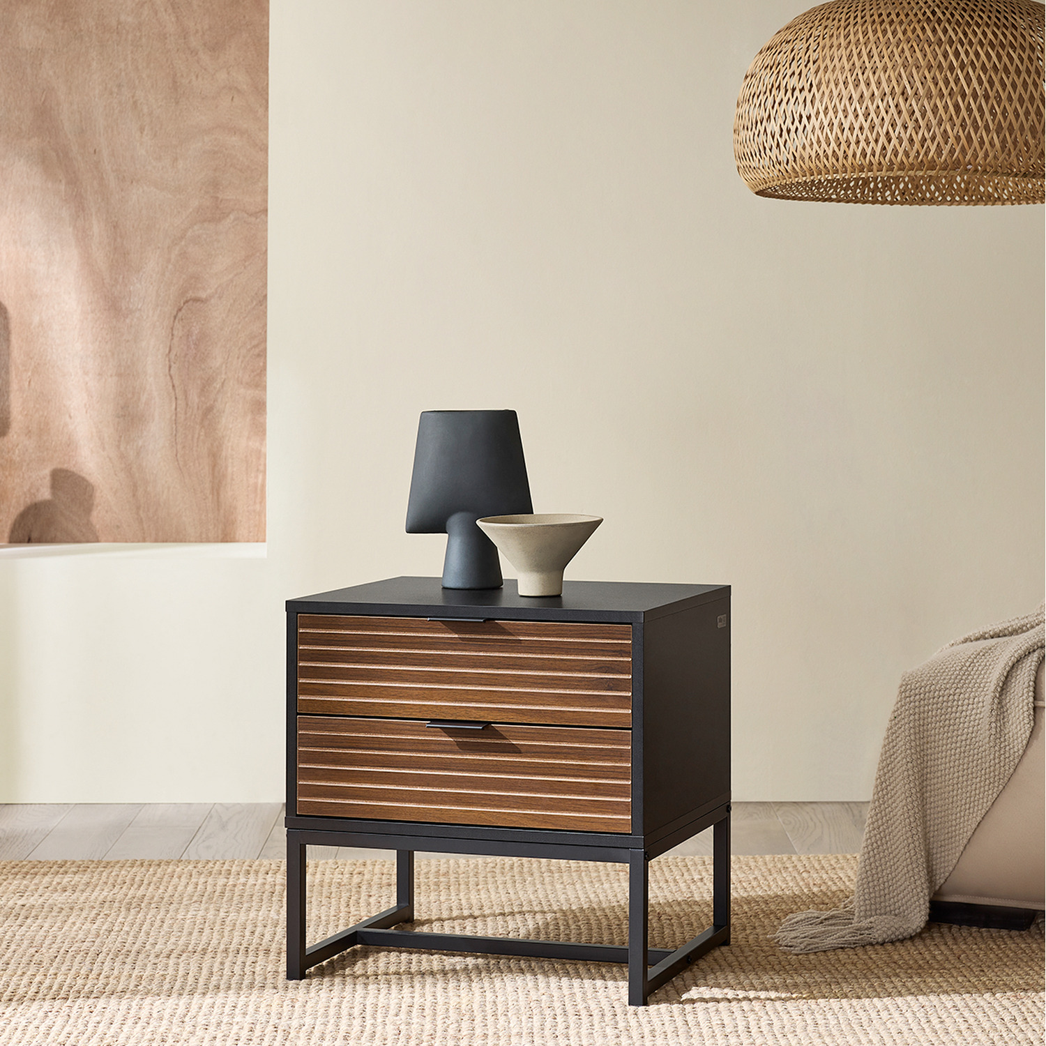 Side Table with 2 Drawers Black and Brown