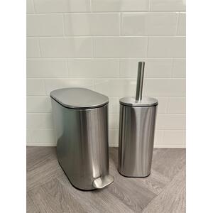 Fortuna 5L Soft Close Bathroom Pedal Bin and Toilet Brush Set in Satin Chrome