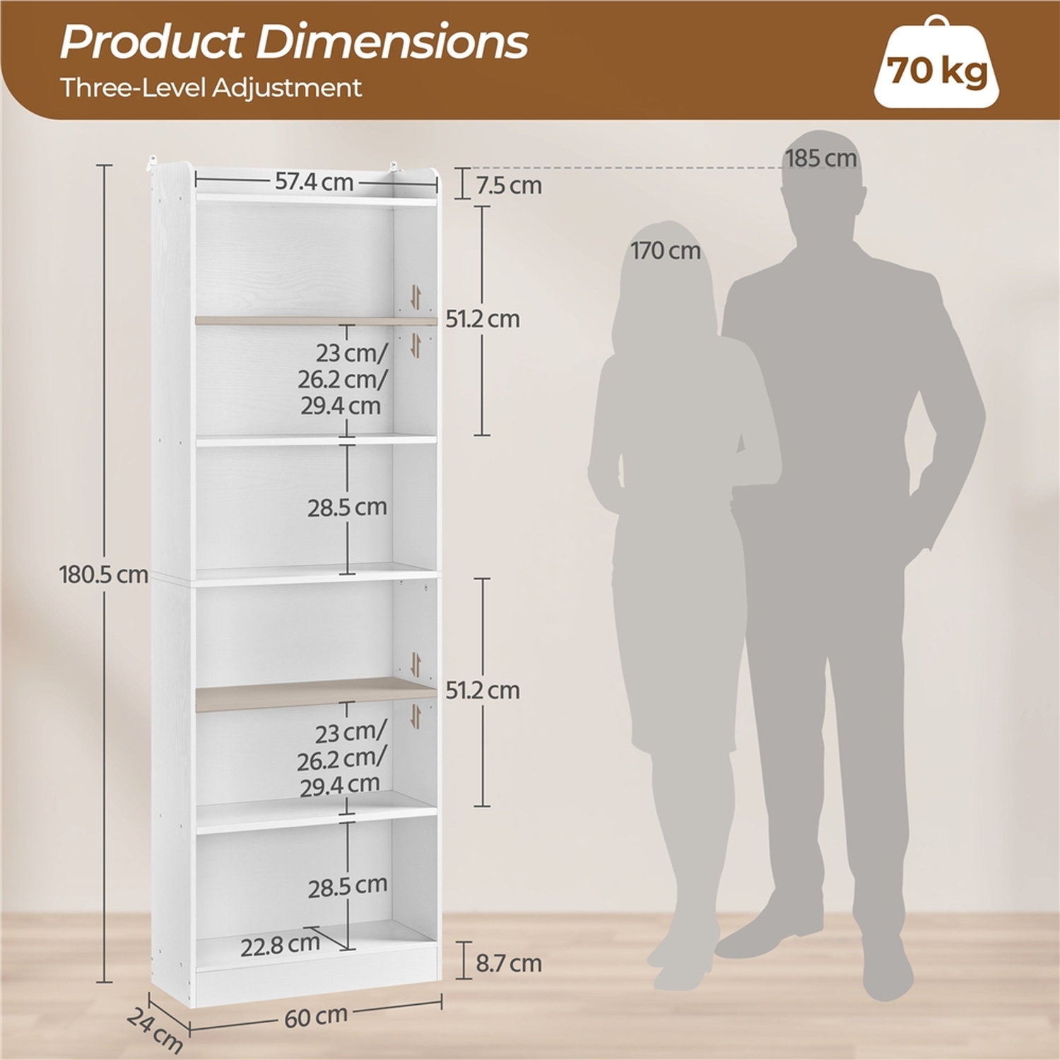 Yaheetech Modern Simple Tall Open Shelf Bookcase - White Mdf Particle Board
