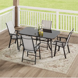 Rectangular Tempered Glass Garden Table with Four Foldable Chairs