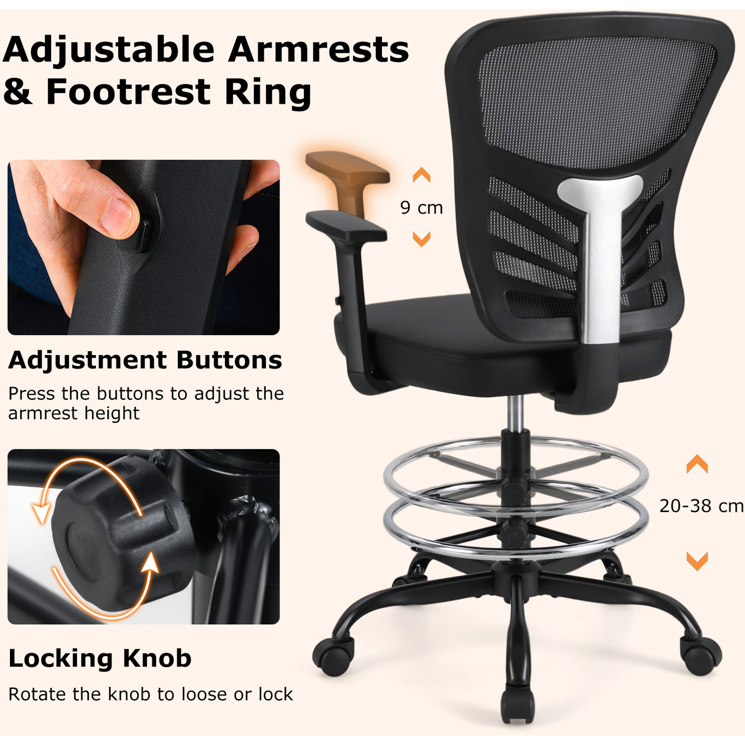 Swivel Task Chair Computer Chair - Black