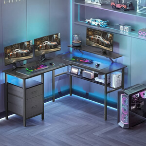 VASAGLE L-Shaped Desk with Power Outlets