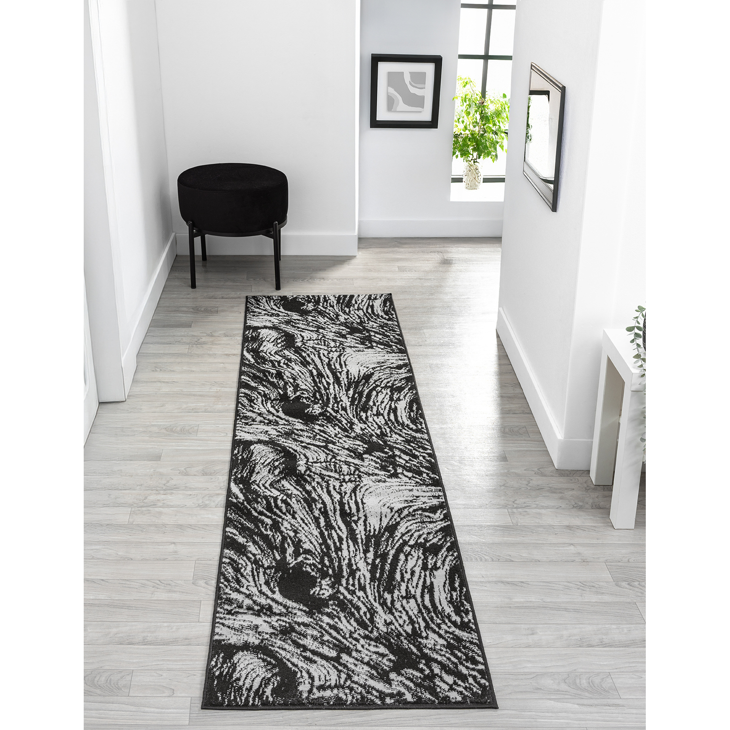 Obsidian Modern Low Pile Area Rug - Whirlpool Design Grey Rug - Grey / 220cm